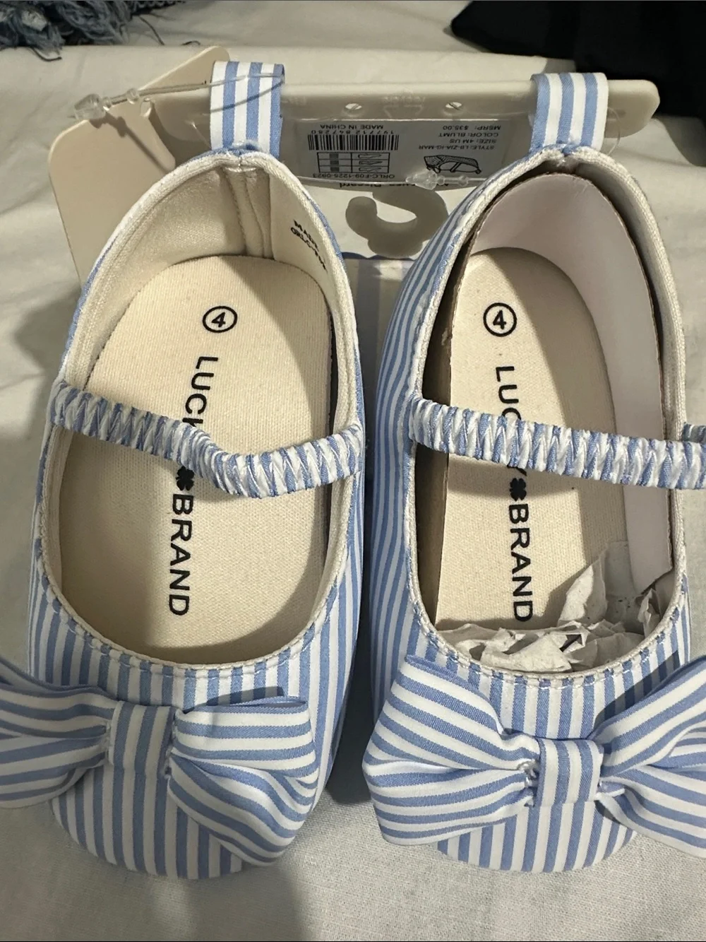 Lucky Brand Girls Blue Striped Mary Janes with Bow